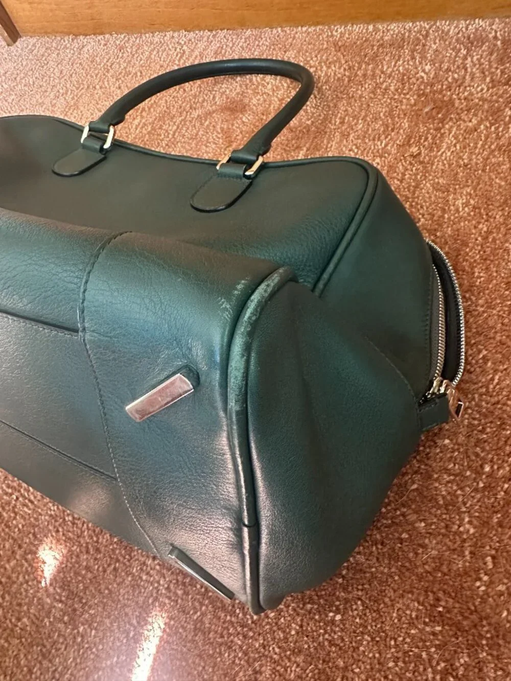 LOEWE Leather Boston / Weekender Travel Bag – Forest Green (RARE) with Dust Bag - Picture 8 of 14